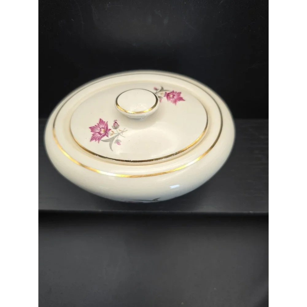 Vtg. Cunningham & Pickett Stardust Sugar Bowl with Lid, Gold Gilta
